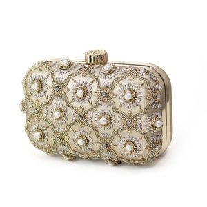 Gold Embellished Pearl Clutch